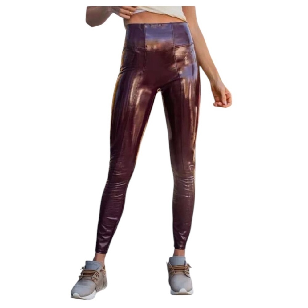 Spanx Burgundy Red Faux Leather High Waist Leggings Size Smalll - Picture 3 of 9